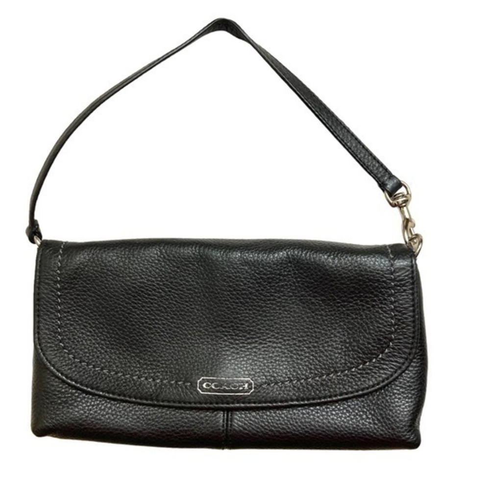 Coach black pebbled leather mini wristlet bag